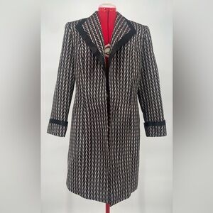 Natasia Black Longline Blazer Jacket With Metallic Rose Gold Art Nouveau Print